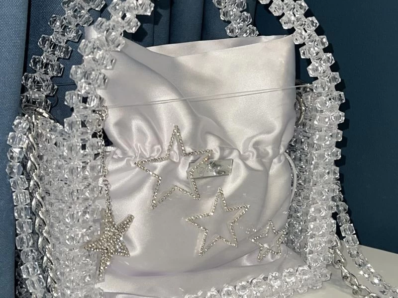 Handmade white beaded bag